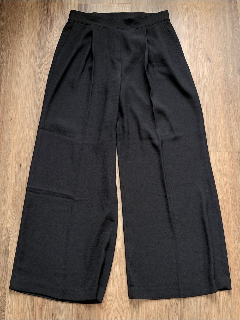 SPANX Crepe Pleated Trouser Womens XL Black Wide Leg Pull On High Waist Office